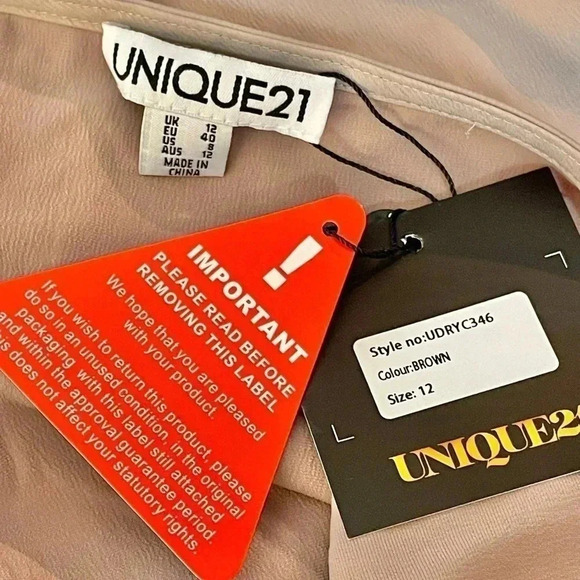 Unique21 Slip Dress Women UK 12 US 8 Gathered Side Satin Cowl Neck Zip Taupe NEW - Picture 7 of 11